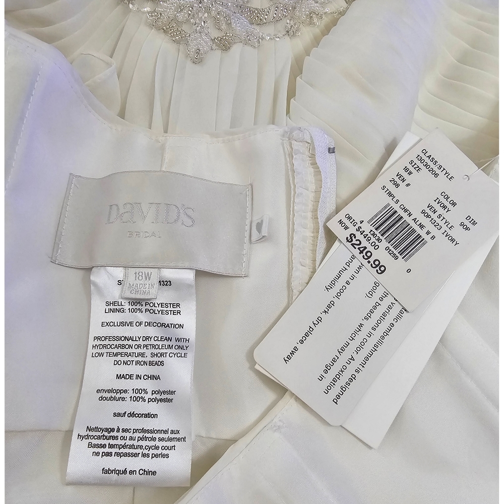 Goddess Off White David's Bridal Strapless Ruched Bride Formal Gown Dress - Picture 8 of 10